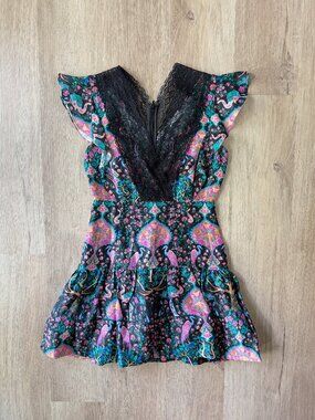 SANDRO PARIS Iveane floral print mini dress Black Lace US 4 SMALL EU 36